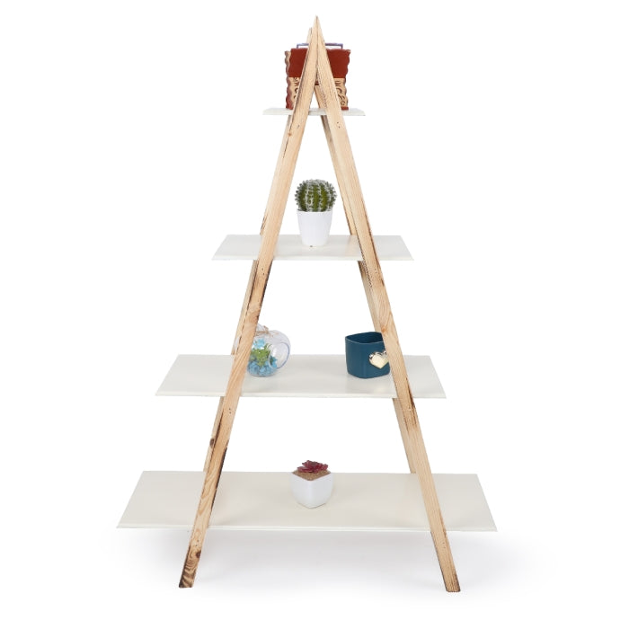 Étagère Echelle en bois forme triangle 4 planches de rangement 118 x 33 cm Beige