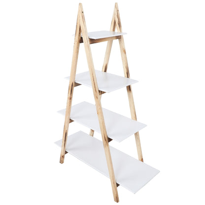Étagère Echelle En Bois Forme Triangle 4 Planches De Rangement 118 X 33 Cm Blanc