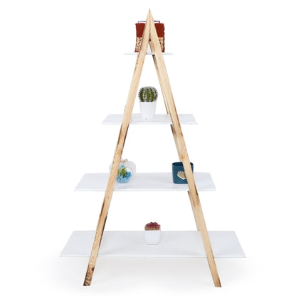 Étagère Echelle En Bois Forme Triangle 4 Planches De Rangement 118 X 33 Cm Blanc