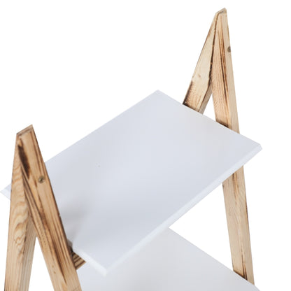 Étagère Echelle En Bois Forme Triangle 4 Planches De Rangement 118 X 33 Cm Blanc