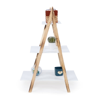 Étagère Echelle En Bois Forme Triangle 3 Planches De Rangement 88 X 34 Cm
