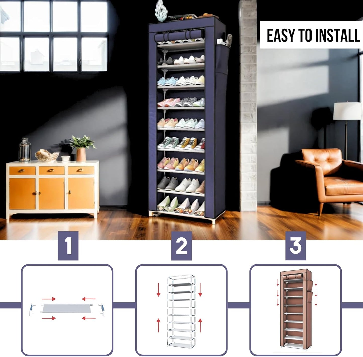 Étagère à Chaussures en Tissu à 9 Étages