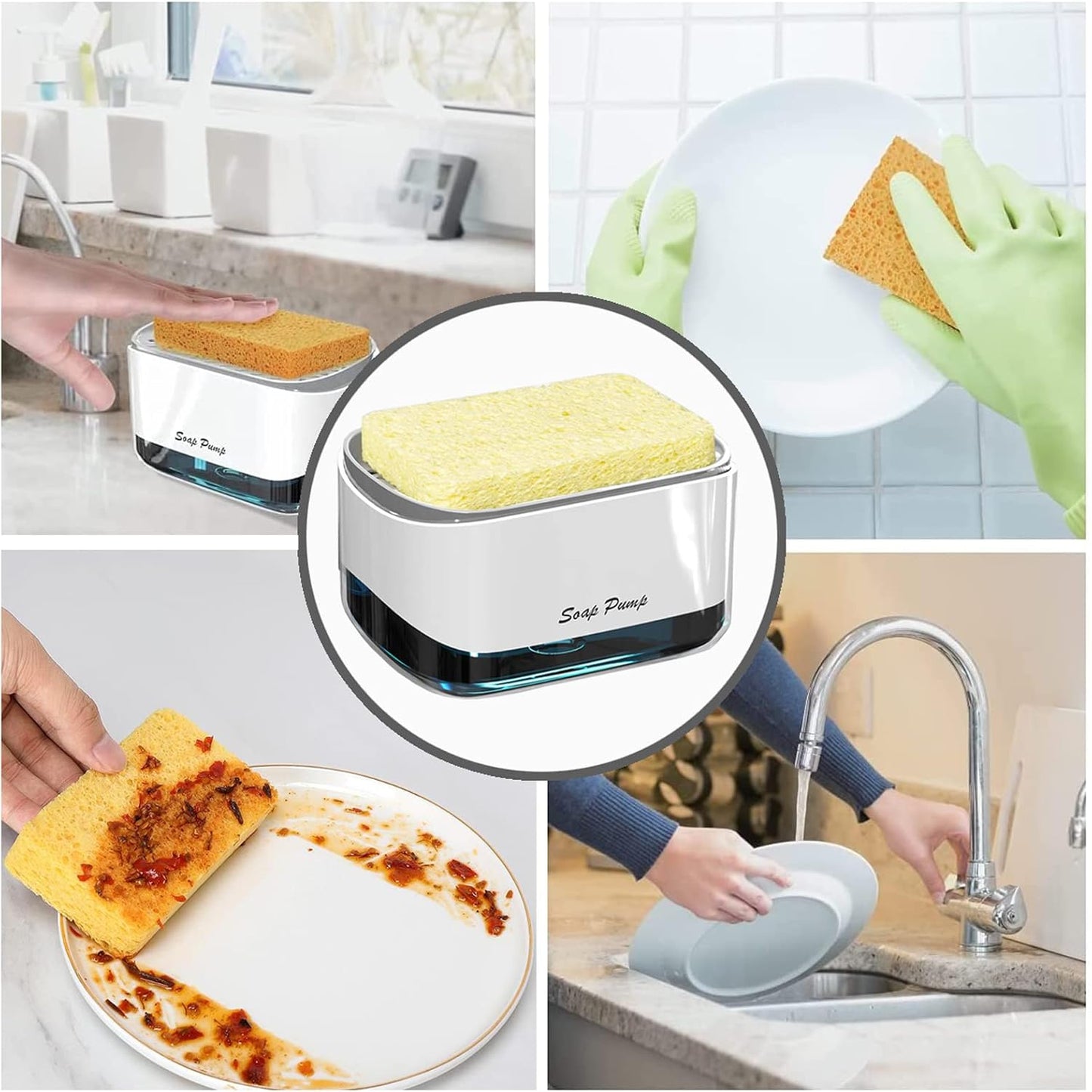 Distributeur de savon liquide 2 en 1 avec porte-éponge