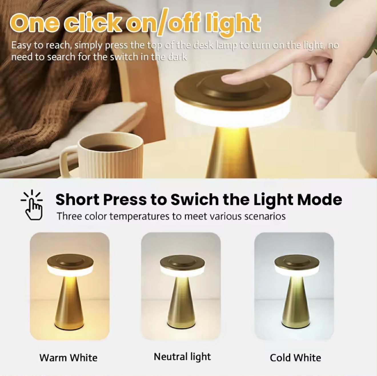 Lampe De Table Portables Sans Fil Rechargeable Avec Tactile