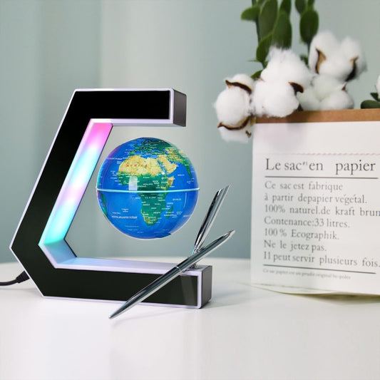 Globe Terrestre Flottant Magnétique Avec Éclairage LED Multicolore & Stylo