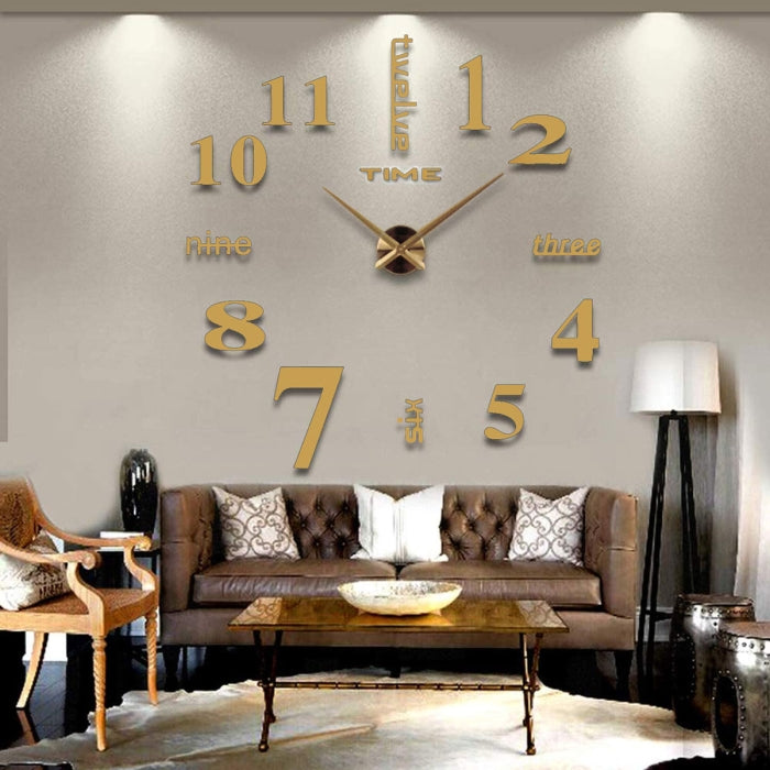 Montre Murale 3D Autocollant Doré 120 Cm