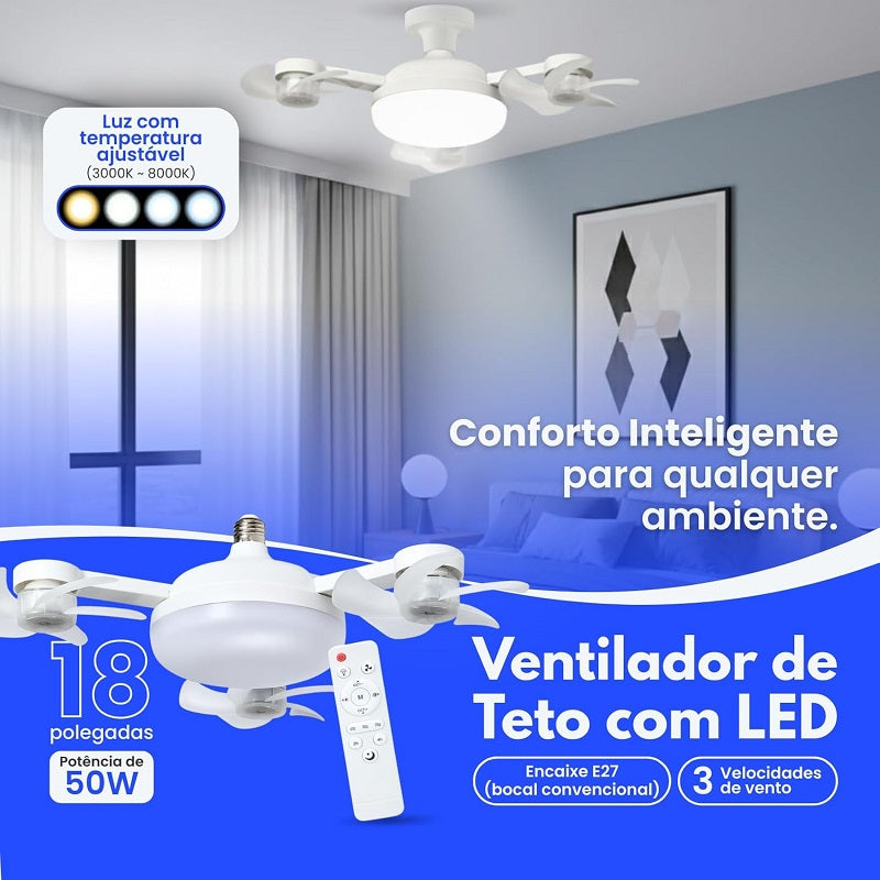 Ventilateur de Plafond LED 2 en 1 Silencieux Avec Télécommande – 3 Vitesses