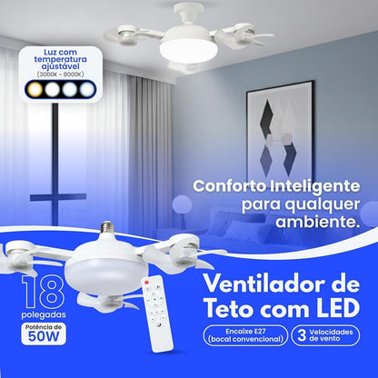 Ventilateur de Plafond LED 2 en 1 Silencieux Avec Télécommande – 3 Vitesses