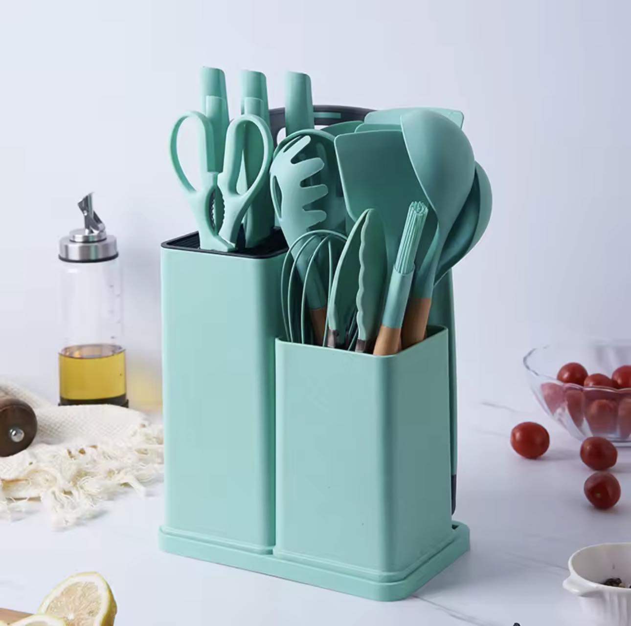 Ensemble D'Ustensiles De Cuisine En Silicone Et Couteaux
