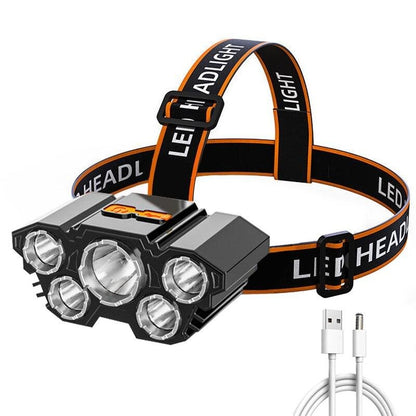 Lampe Frontale Puissante Rechargeable à 5 LED 4 Modes
