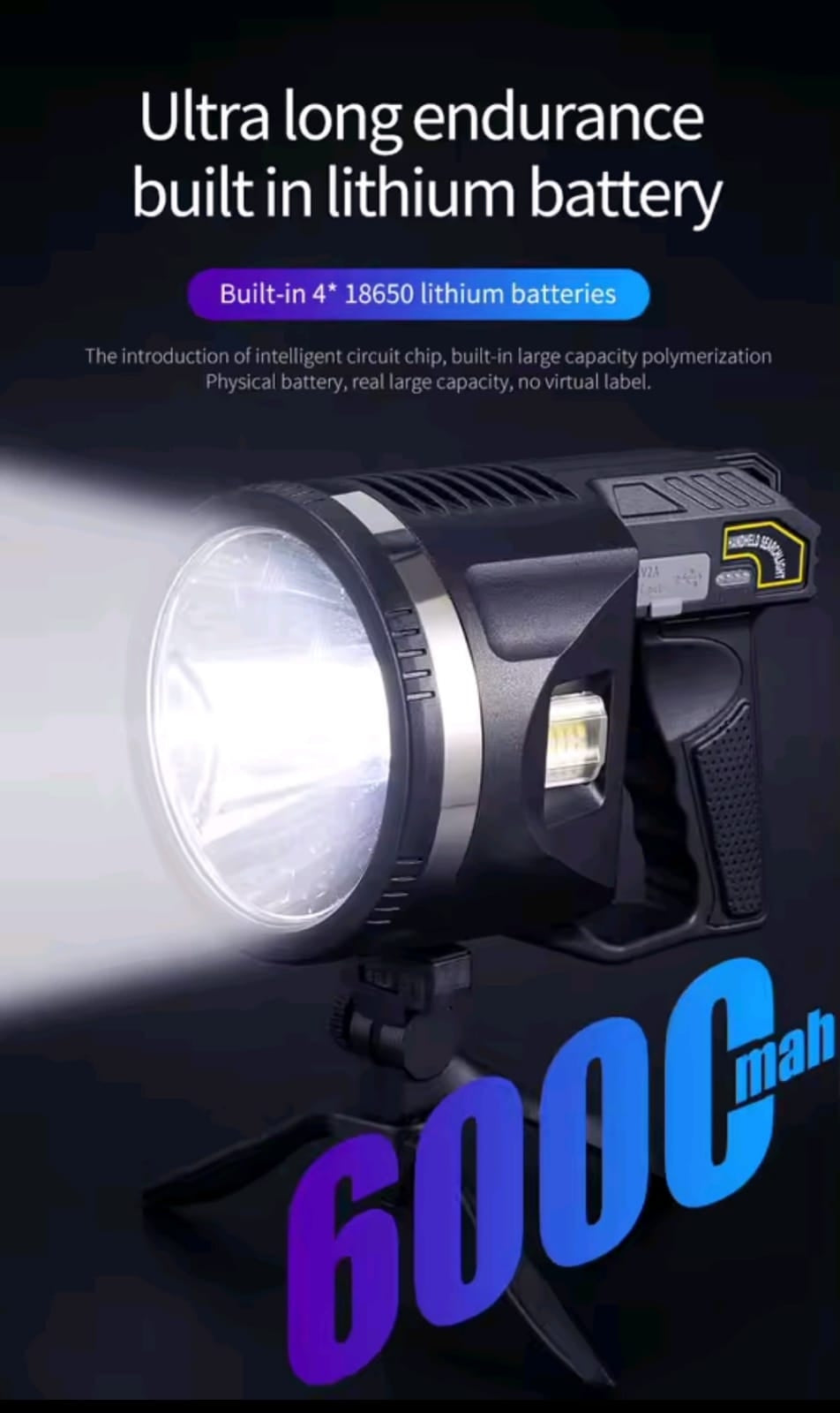 Projecteur LED Rechargeable W5174 6 Modes USB Type-C Trépied Inclus