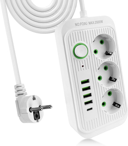 Multiprise Avec 3 Prises AC, 4 Ports USB-A & 1 Port USB-C
