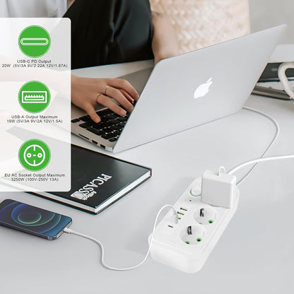 Multiprise Avec 3 Prises AC, 4 Ports USB-A & 1 Port USB-C
