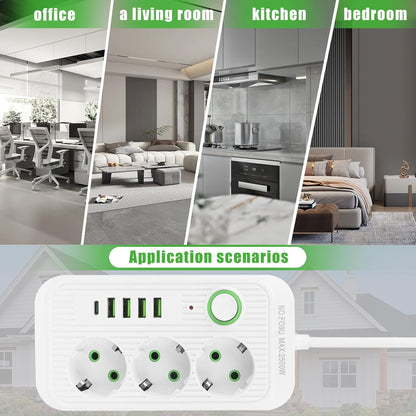 Multiprise Avec 3 Prises AC, 4 Ports USB-A & 1 Port USB-C