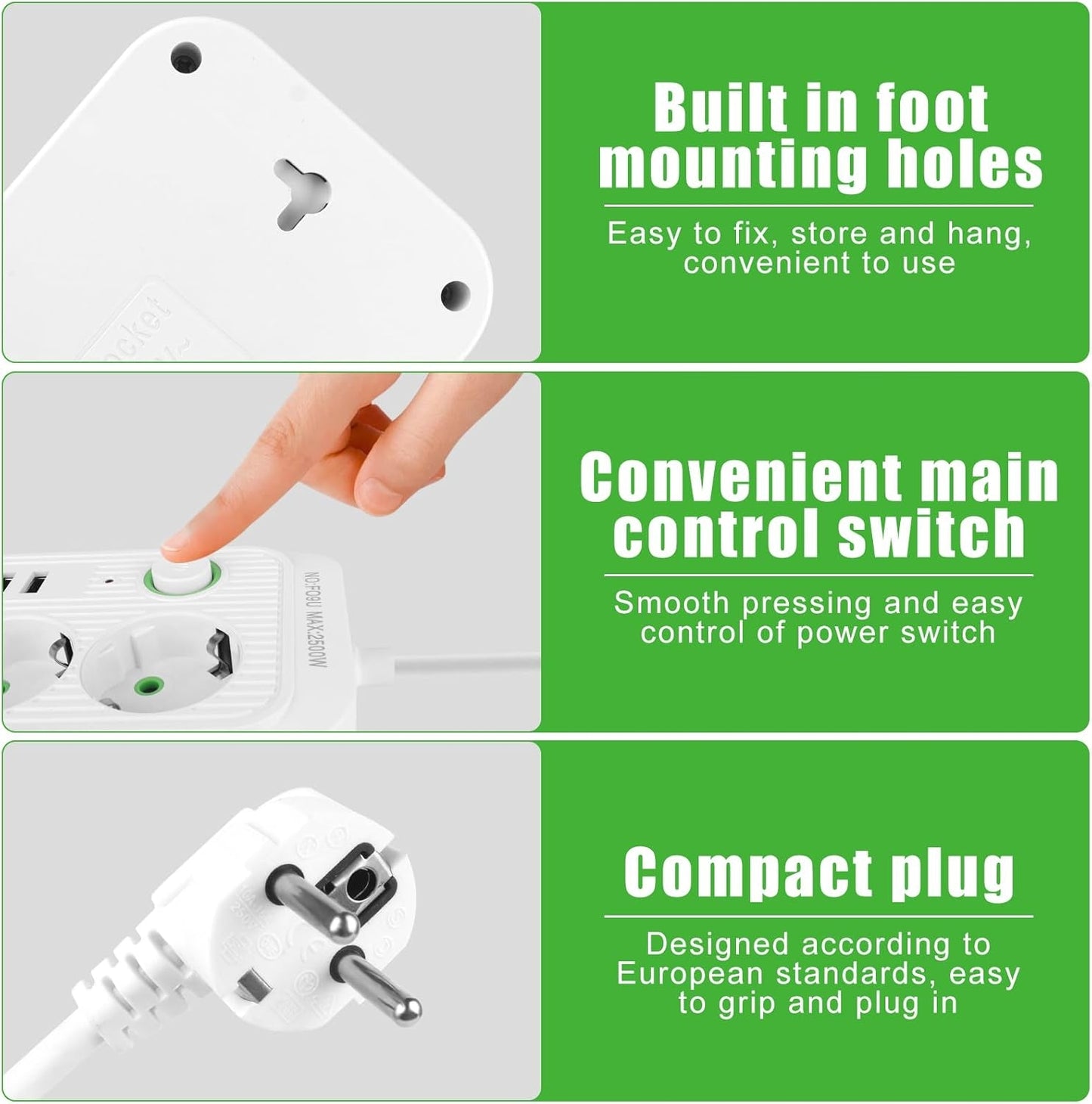 Multiprise Avec 3 Prises AC, 4 Ports USB-A & 1 Port USB-C