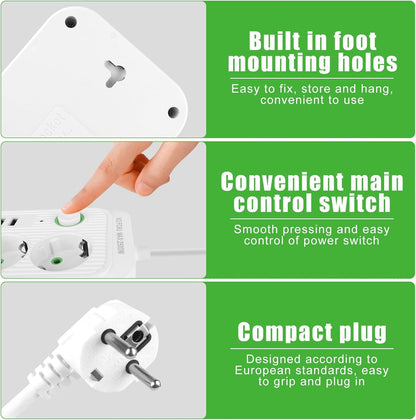 Multiprise Avec 3 Prises AC, 4 Ports USB-A & 1 Port USB-C
