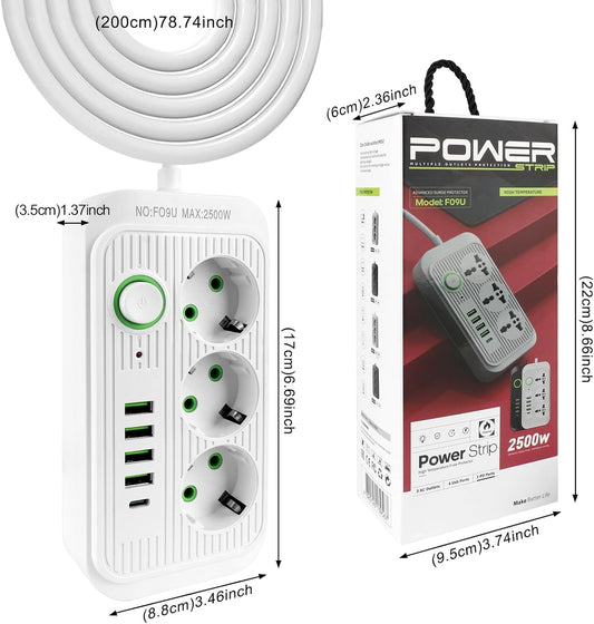 Multiprise Avec 3 Prises AC, 4 Ports USB-A & 1 Port USB-C