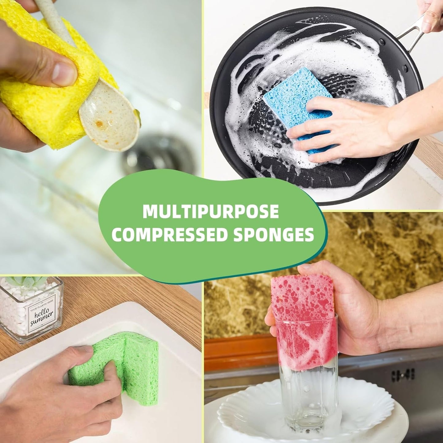 Pack de 5 Éponges Compressées Réutilisables En Cellulose – Couleurs Aléatoires