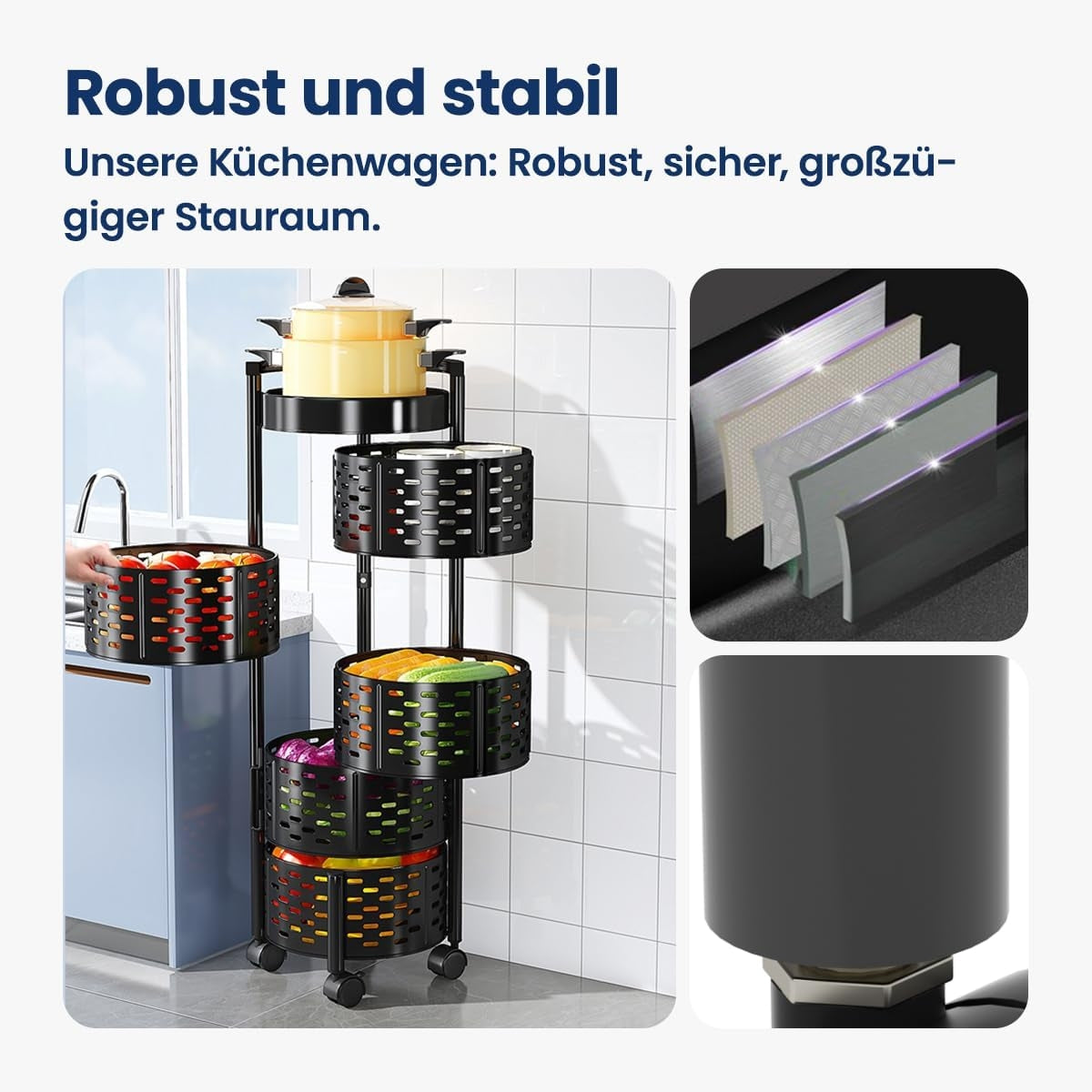 Étagère de Rangement Rotative Multifonctionnelle En Noir à 5 Niveaux Avec 4 Roues Amovibles