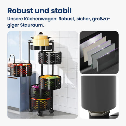 Étagère de Rangement Rotative Multifonctionnelle En Noir à 5 Niveaux Avec 4 Roues Amovibles