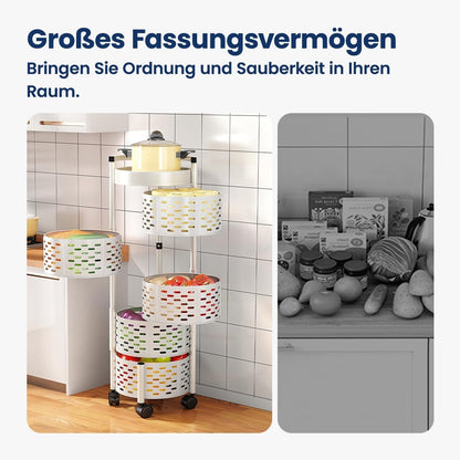 Étagère de Rangement Rotative Multifonctionnelle En Blanc à 5 Niveaux Avec 4 Roues Amovibles