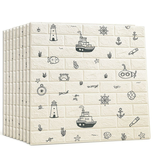 Pack De 10 Panneaux Muraux Adhésifs Anti-Humidité 3D 77*70 Cm Motif Marin