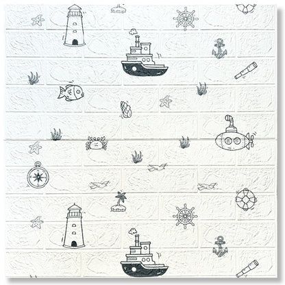 Pack De 10 Panneaux Muraux Adhésifs Anti-Humidité 3D 77*70 Cm Motif Marin