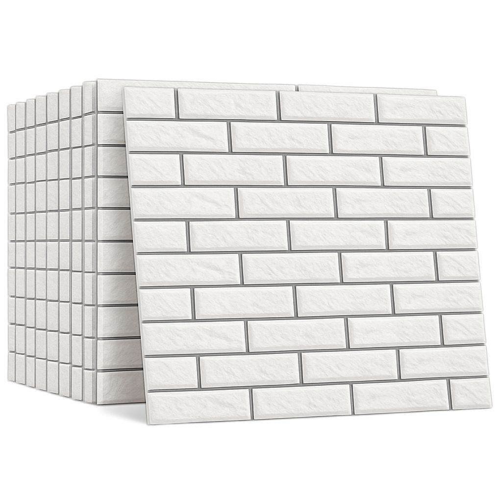 Pack de 10 Panneaux Muraux 3D Adhésifs Anti-Humidité – 67×68 cm – Blanc avec Bordure Gris