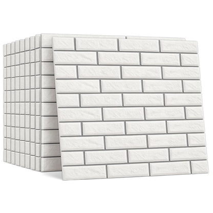 Pack de 10 Panneaux Muraux 3D Adhésifs Anti-Humidité – 67×68 cm – Blanc avec Bordure Gris