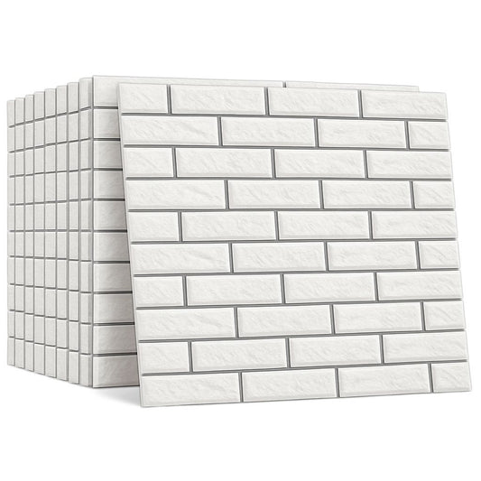 Pack de 10 Panneaux Muraux 3D Adhésifs Anti-Humidité – 67×68 cm – Blanc avec Bordure Gris