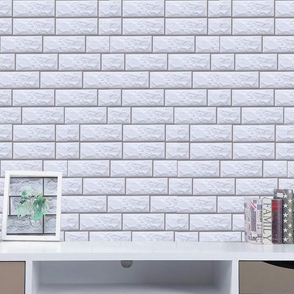 Pack de 10 Panneaux Muraux 3D Adhésifs Anti-Humidité – 67×68 cm – Blanc avec Bordure Gris