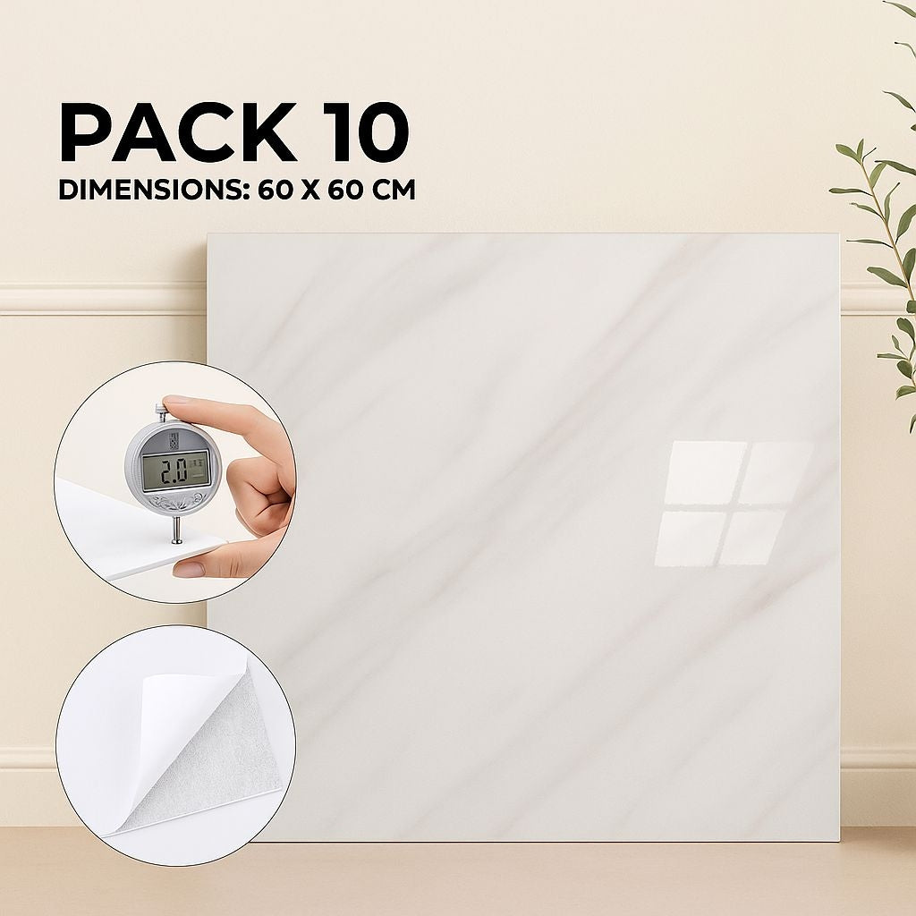 Pack de 10 Panneaux PVC Autocollant Alternative Au Marbre 60 x 60 cm - Blanc Modèle 1
