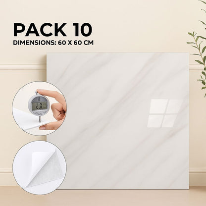 Pack de 10 Panneaux PVC Autocollant Alternative Au Marbre 60 x 60 cm - Blanc Modèle 1