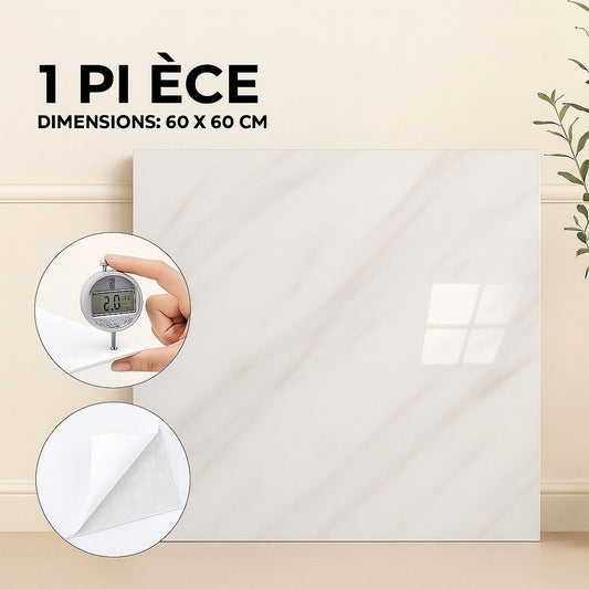 Panneau PVC Autocollant Alternative Au Marbre 60 x 60 cm - Blanc Modèle 1