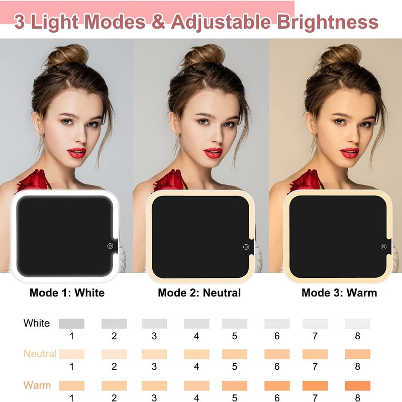 Organisateur De Maquillage Multifonctionnel Avec Miroir LED Rose