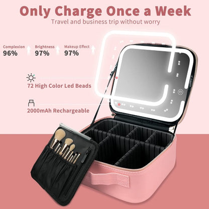 Organisateur De Maquillage Multifonctionnel Avec Miroir LED Rose