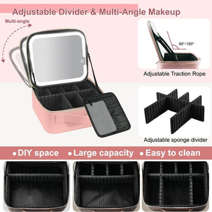 Organisateur De Maquillage Multifonctionnel Avec Miroir LED Rose