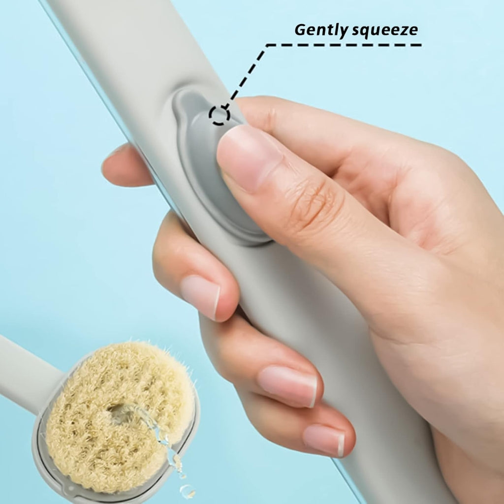 Brosse de Bain Long Manche 2 En 1 Avec Réservoir de Gel Douche – Exfoliante & Massante