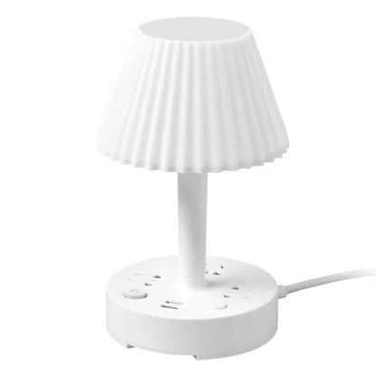 Lampe de Table Multifonction – Éclairage 3 Couleurs Ajustables, 3 Prises, 2 Ports USB et Support Téléphone – Blanc