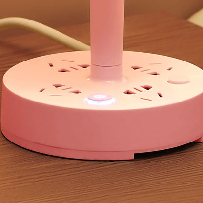 Lampe de Table Multifonction – Éclairage 3 Couleurs Ajustables, 3 Prises, 2 Ports USB et Support Téléphone – Rose