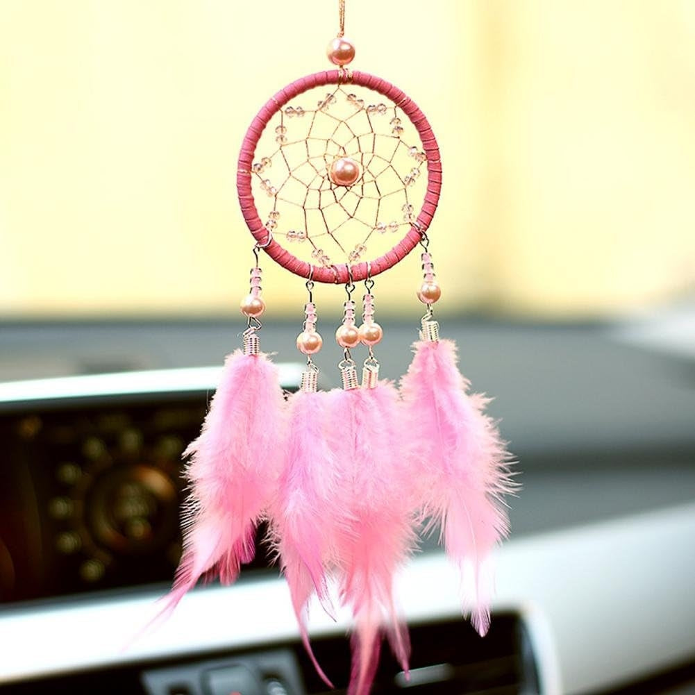 Dream Catcher Rose avec Plumes Douces et Perles