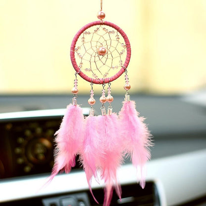 Dream Catcher Rose avec Plumes Douces et Perles