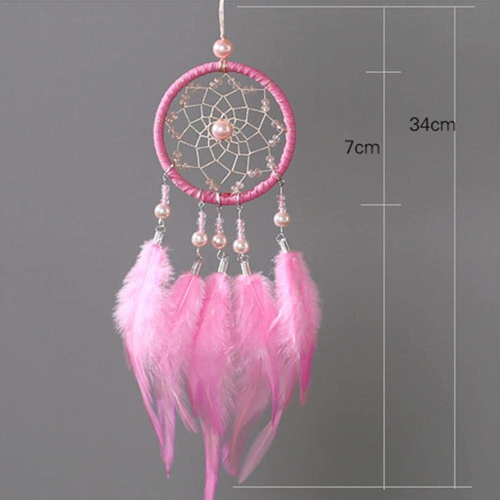 Dream Catcher Rose avec Plumes Douces et Perles