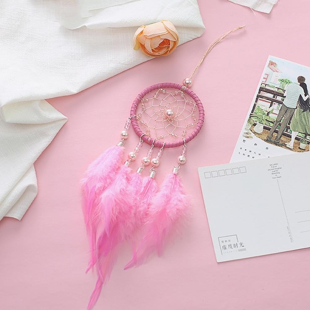 Dream Catcher Rose avec Plumes Douces et Perles