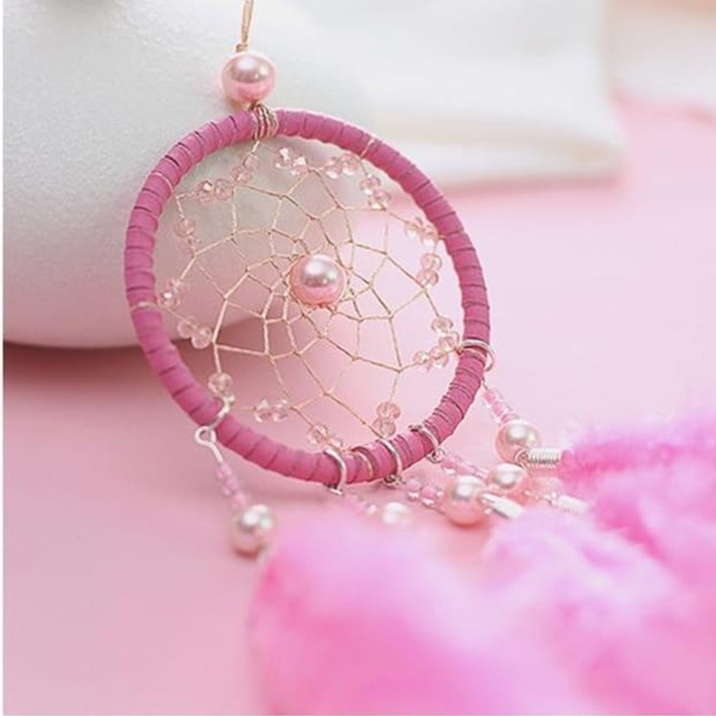Dream Catcher Rose avec Plumes Douces et Perles