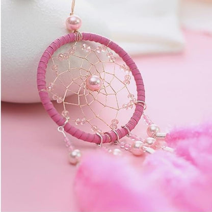 Dream Catcher Rose avec Plumes Douces et Perles