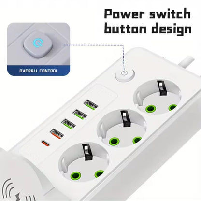 Multiprise Blanc Avec Chargeur Sans Fil – Support De Téléphone Intégré, USB & Prises Européennes