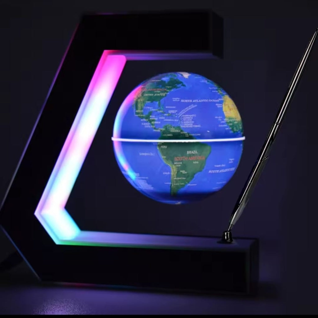 Globe Terrestre Flottant Magnétique Avec Éclairage LED Multicolore & Stylo