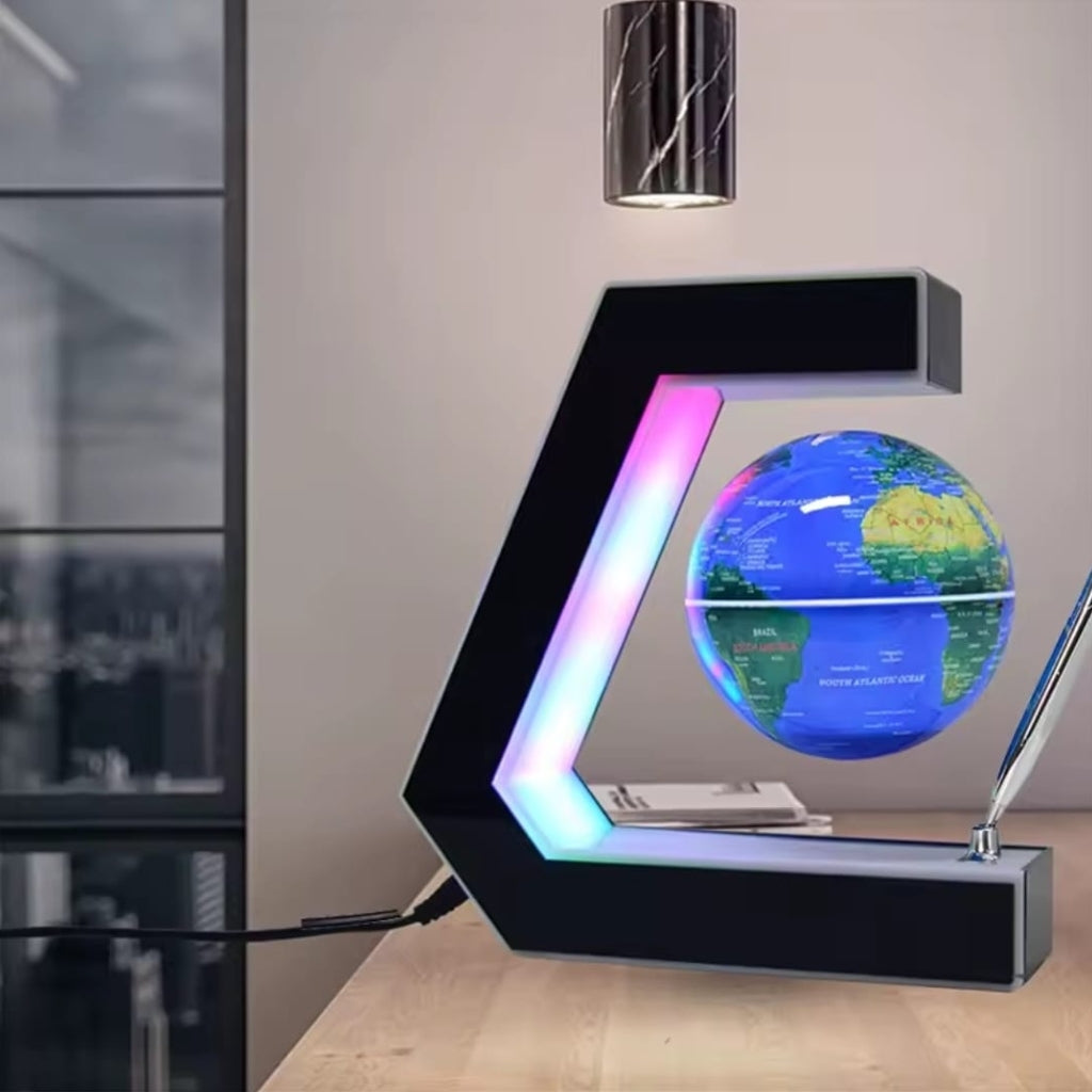 Globe Terrestre Flottant Magnétique Avec Éclairage LED Multicolore & Stylo