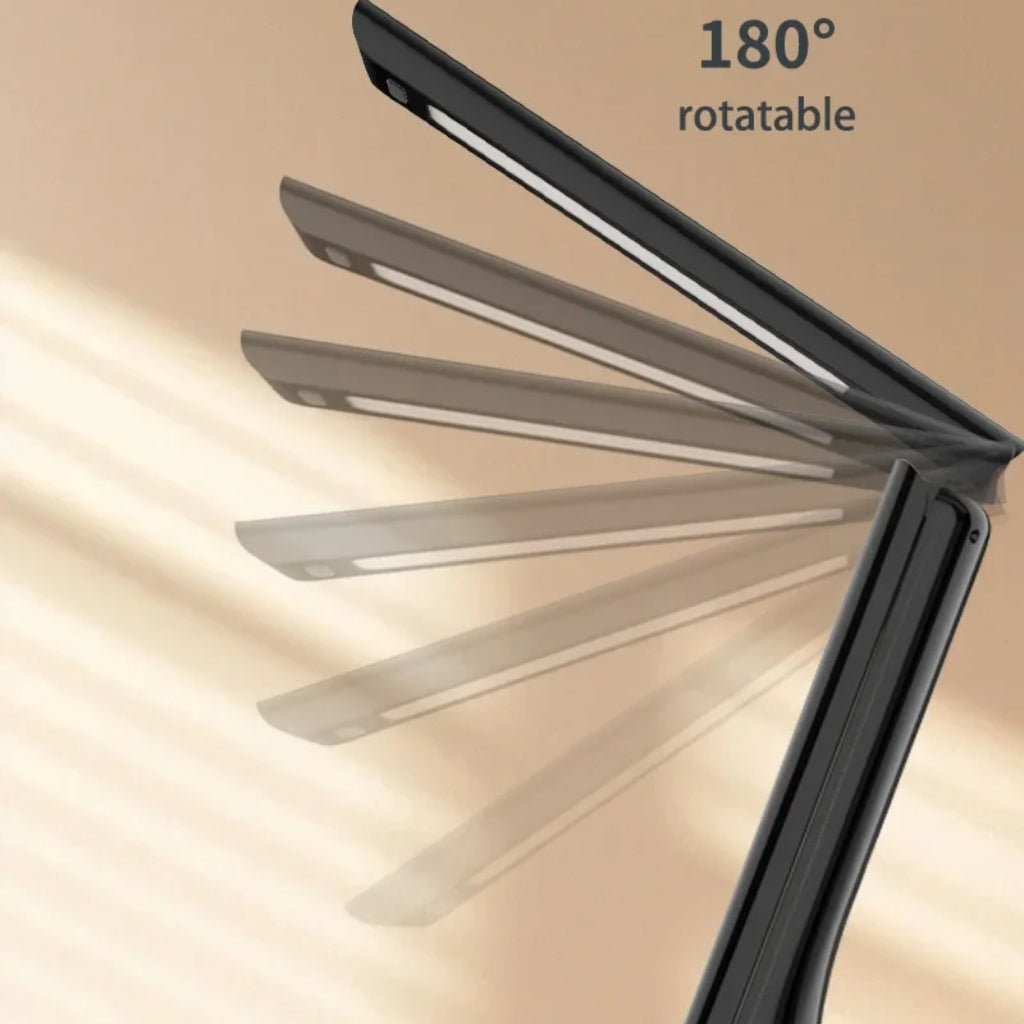 Lampe de Bureau LED Multifonction avec Chargeur Sans Fil, Réveil et Réglage Tactile — Rotation à 180°, Lumière Variable USB